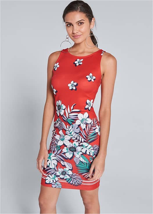 RED FLORAL BODYCON DRESS