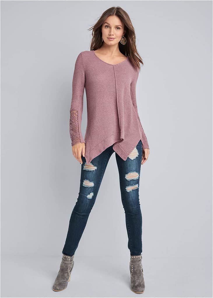 CASUAL WAFFLE KNIT TOP