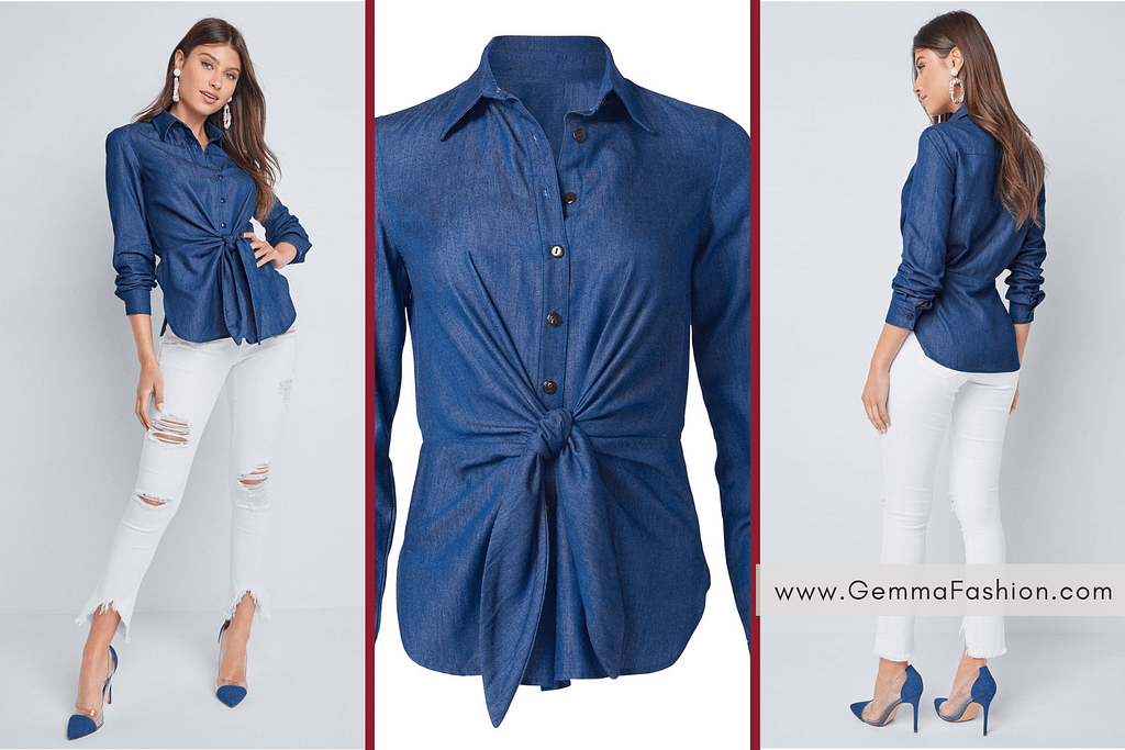 CHAMBRAY KNOT TWIST TOP