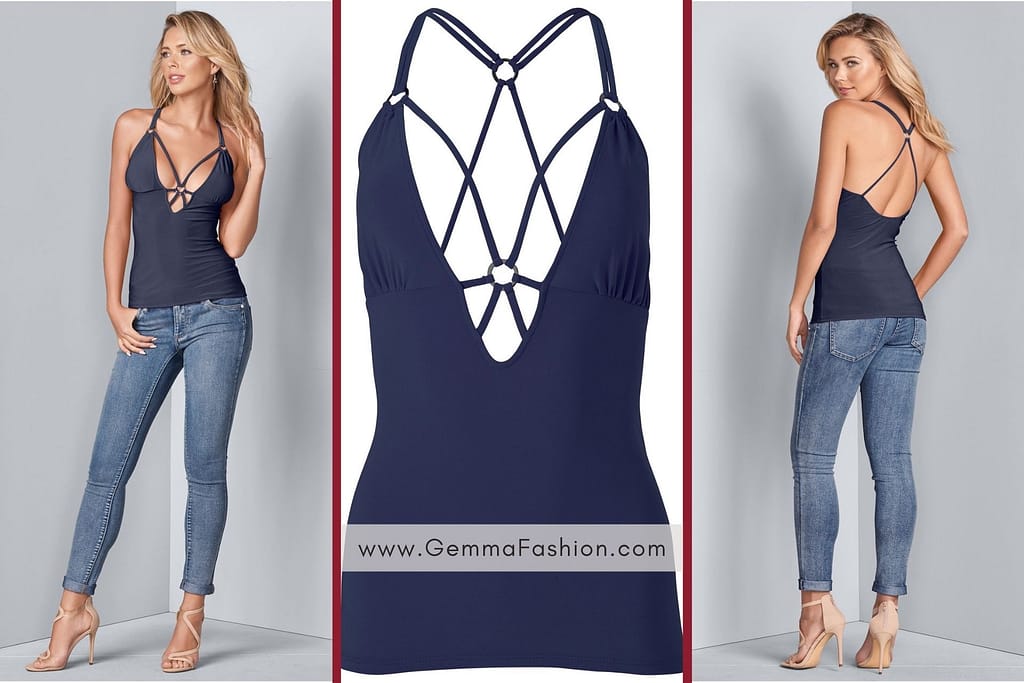 NAVY STRAPPY DETAIL TOP