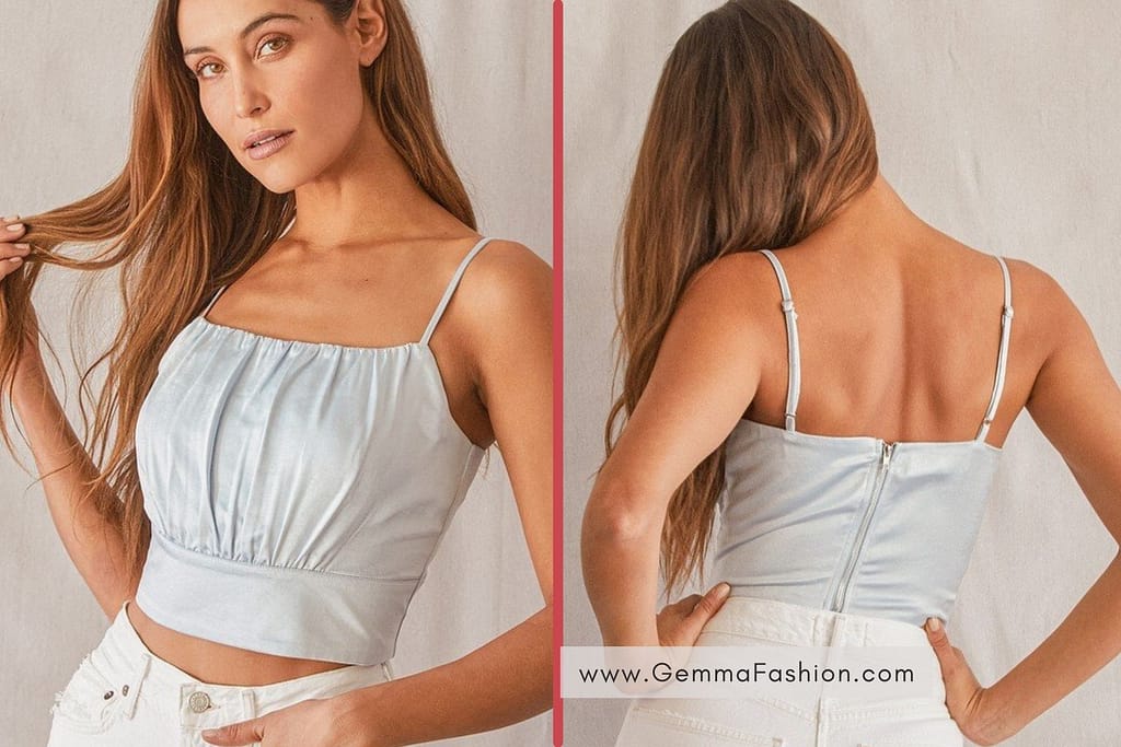 LUXE'D OUT LIGHT BLUE SATIN CROPPED TANK TOP