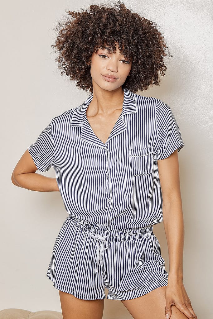 HEAVENLY NAVY BLUE AND WHITE STRIPED PAJAMA SET