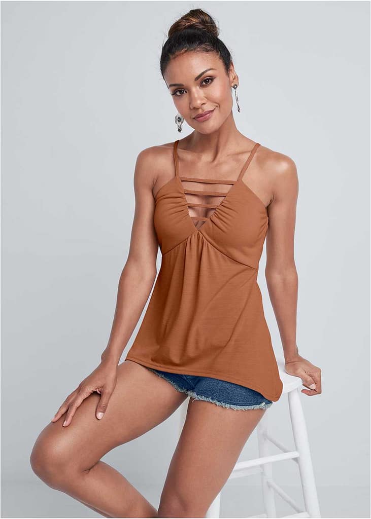 BROWN STRAPPY SLEEVELESS TOP