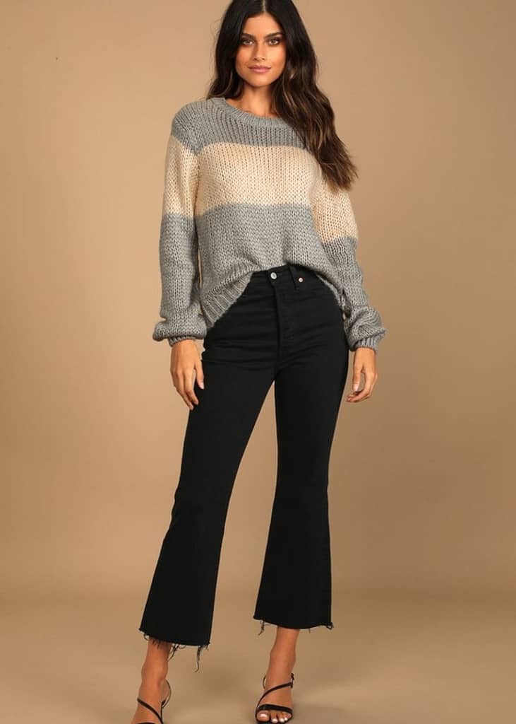 GREY COLOR BLOCK KNIT SWEATER