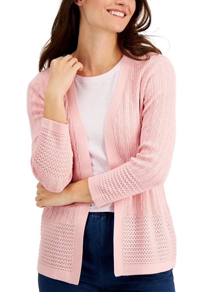 OPEN-FRONT POINTELLE CARDIGAN