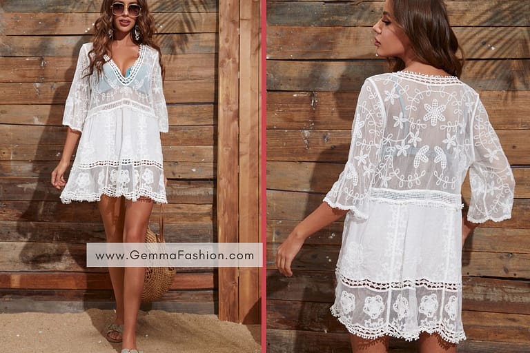 CONTRAST LACE PLUNGING COVER UP